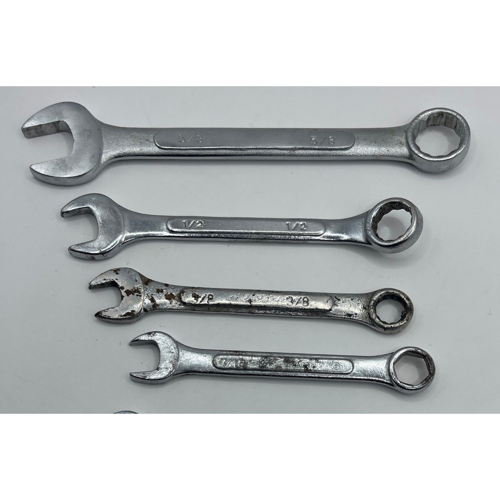 Vintage Drop Forged Steel Combination Wrench Set 4pc SAE 5/8 1/2 3/8 7/16 Taiwan